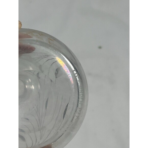 Vintage Crystal Etched Glass Handcrafted Oil Vinegar Bottle No Stopper Signed - Picture 10 of 11